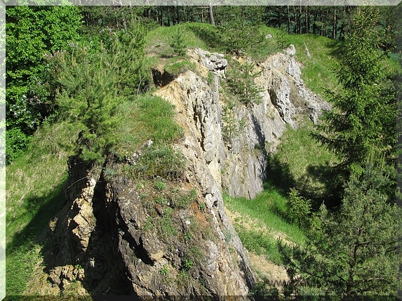 Pohled z nejvyššího bodu Zámkovské hory na zbytky skal vytěženého vápencového lomu